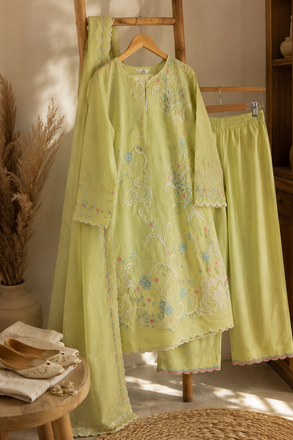Lime Noorani Embroidery Set