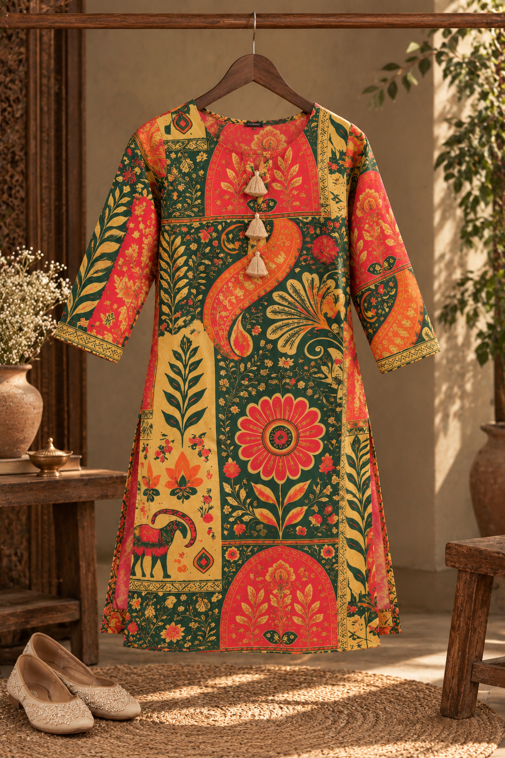 Embroidered Floral Printed Short Kurti