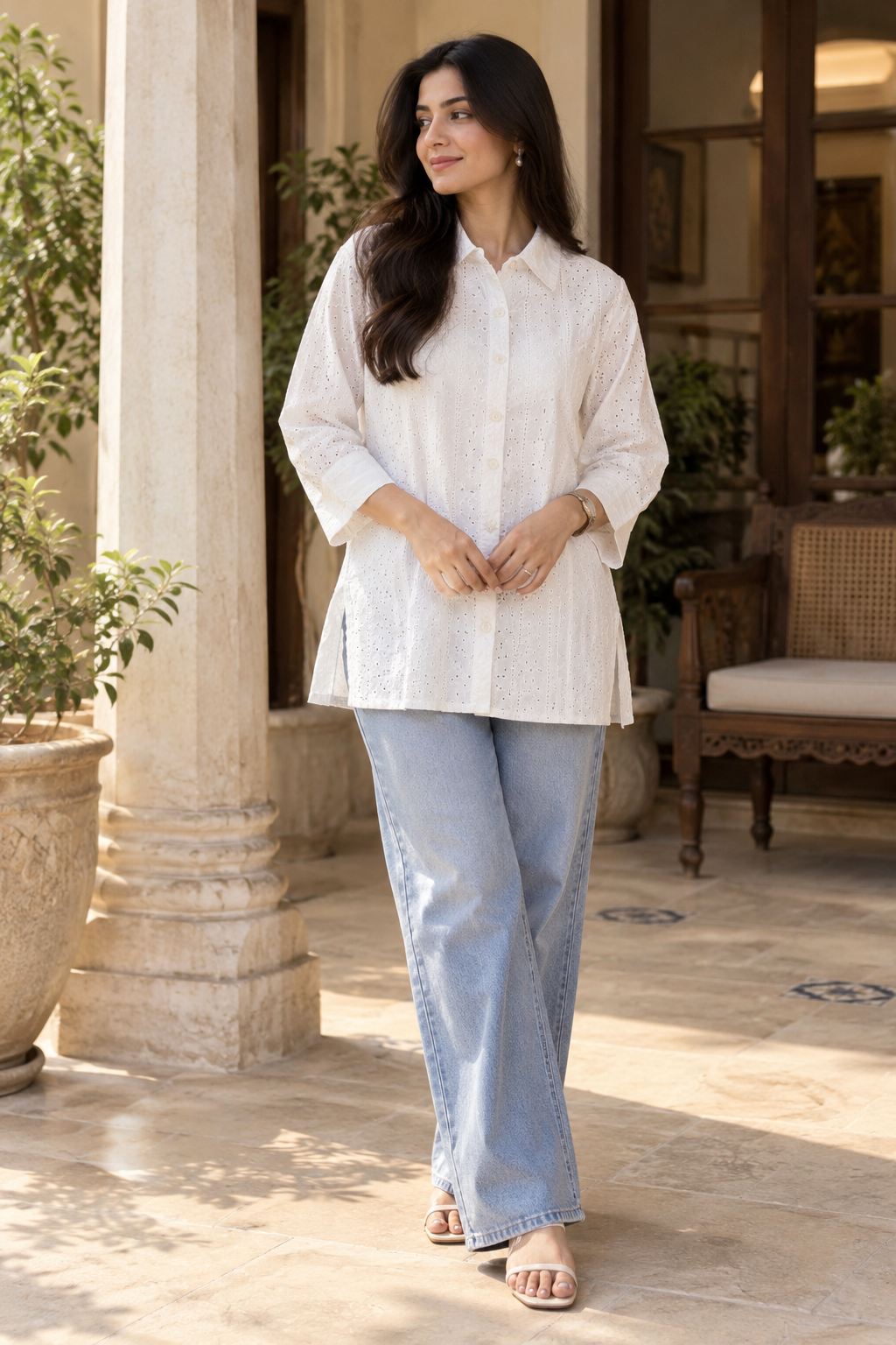 Chikankari white Short Kurti