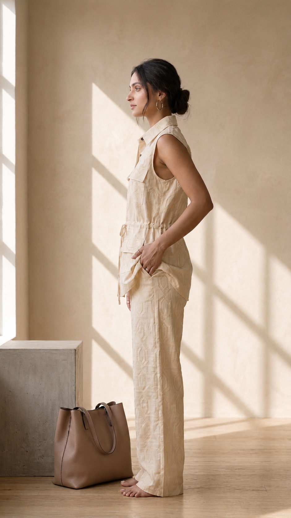 Sand Beige Sleeveless Co-Ord Set