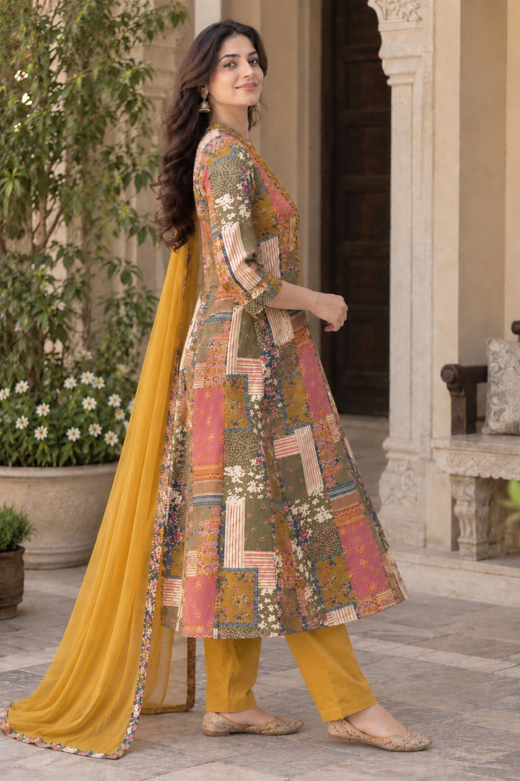 Embroidered & Printed Round Kurta Set