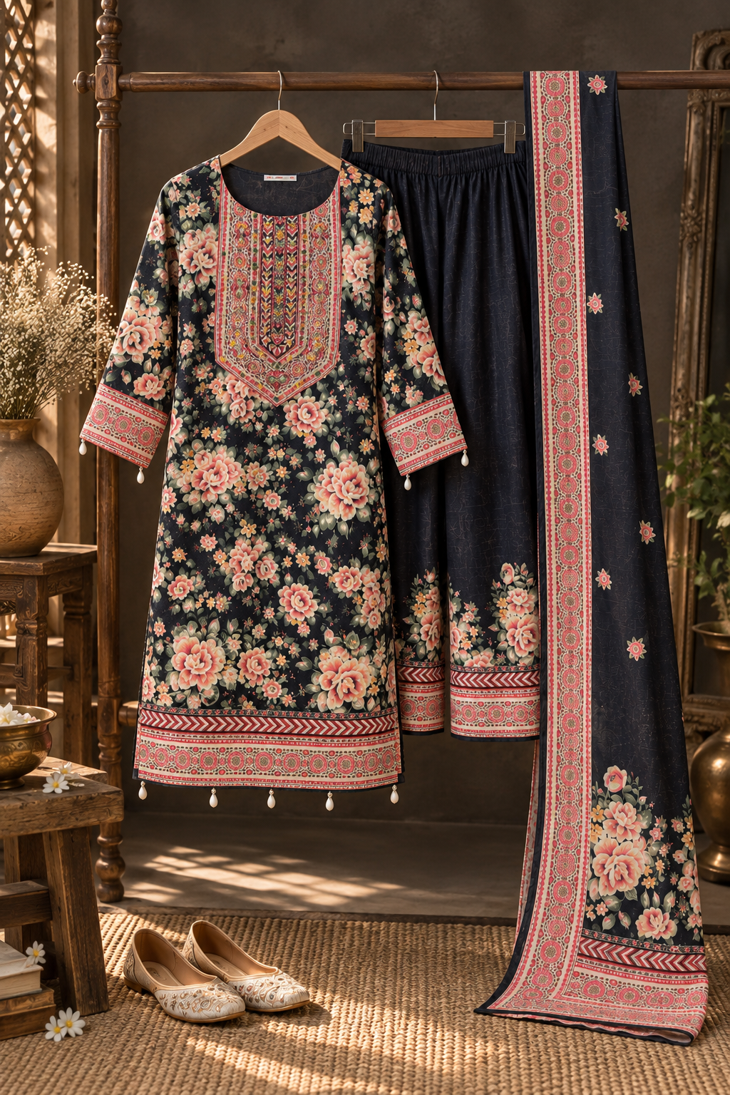 Black Embroidered Kurta Set