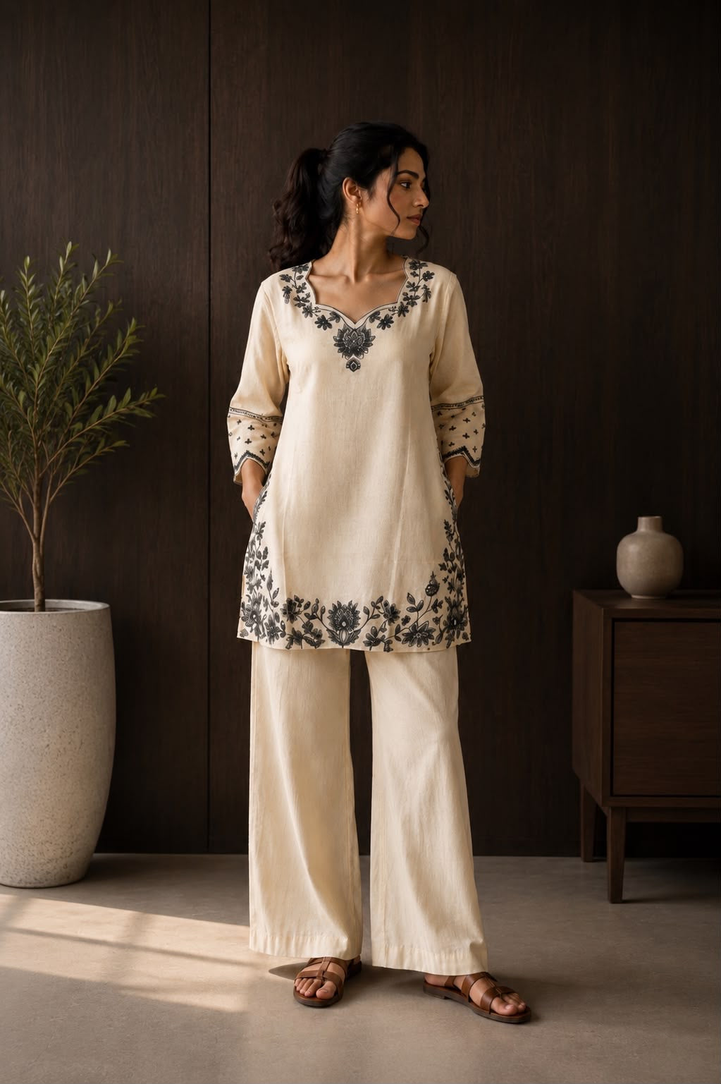 Ecru Elegance Cotton Co-Ord Set