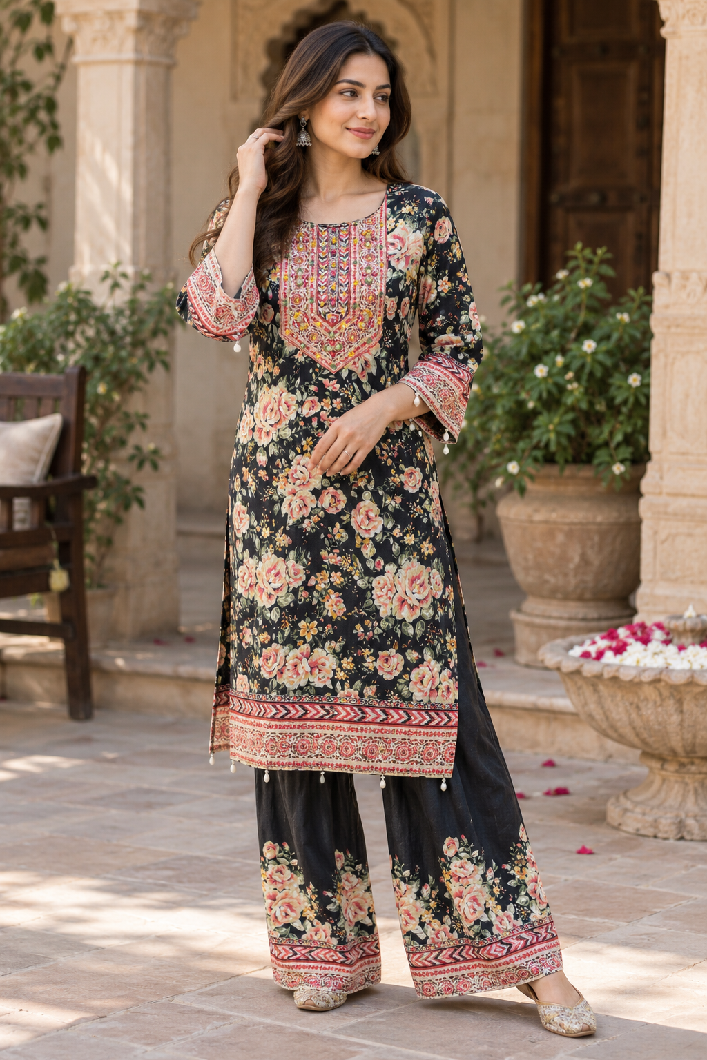 Black Embroidered Kurta Set