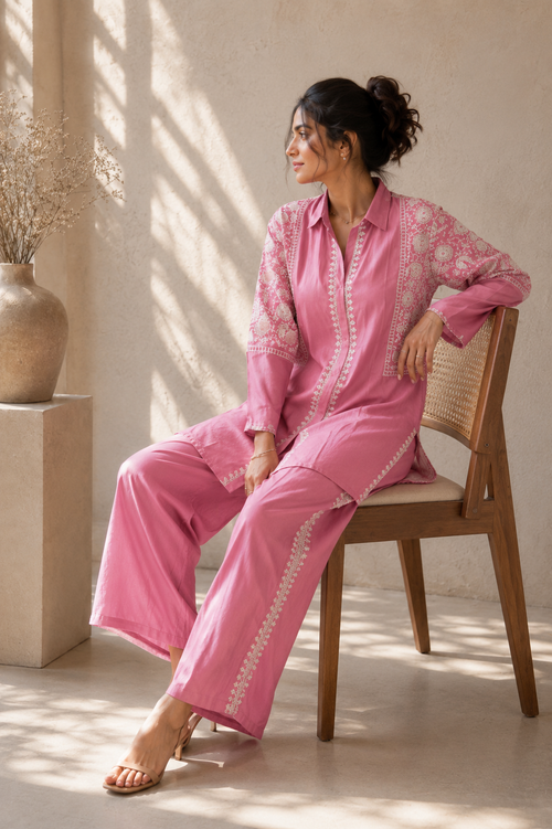 Blush Pink Embroidered Co-Ord Set