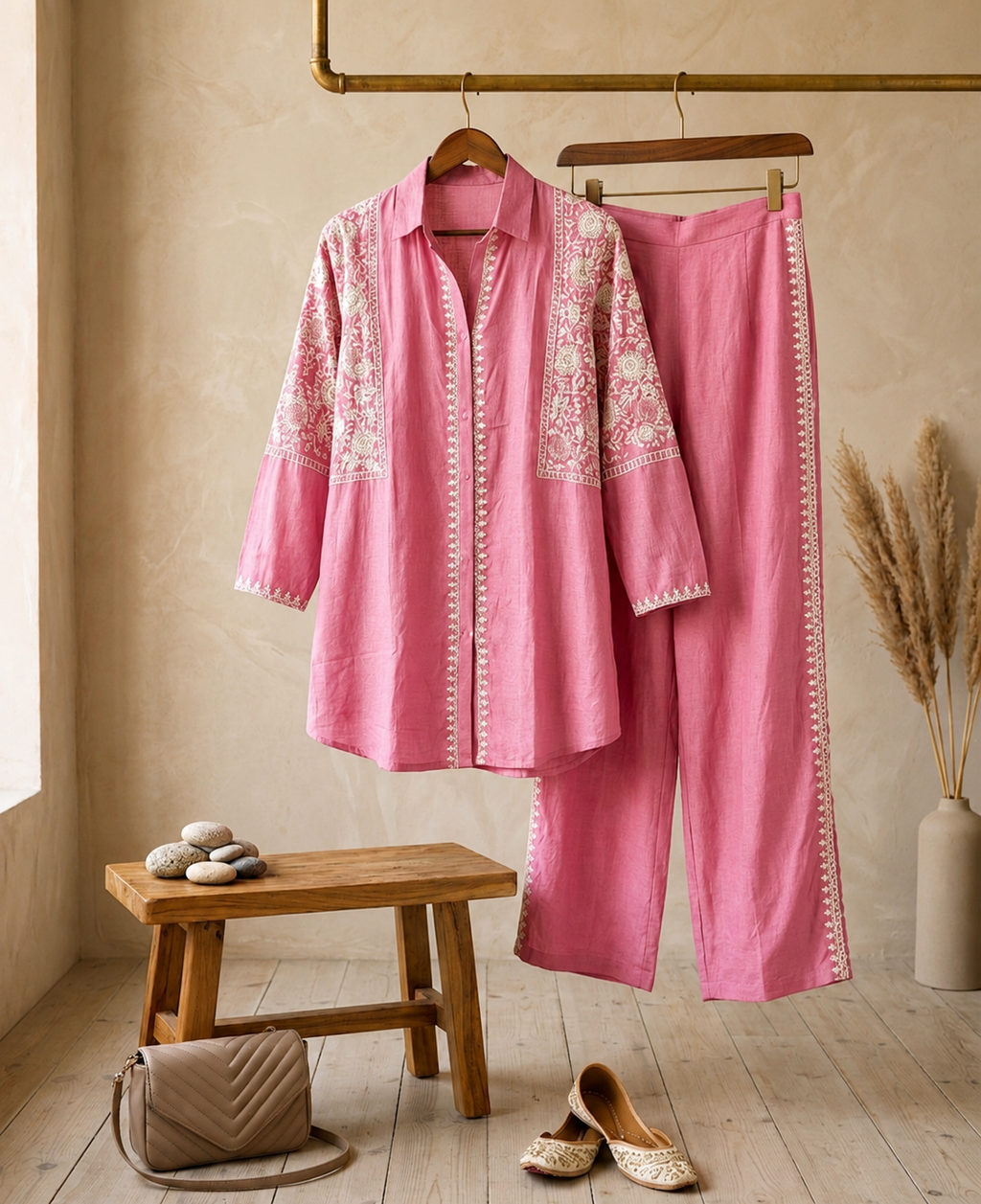 Blush Pink Embroidered Co-Ord Set