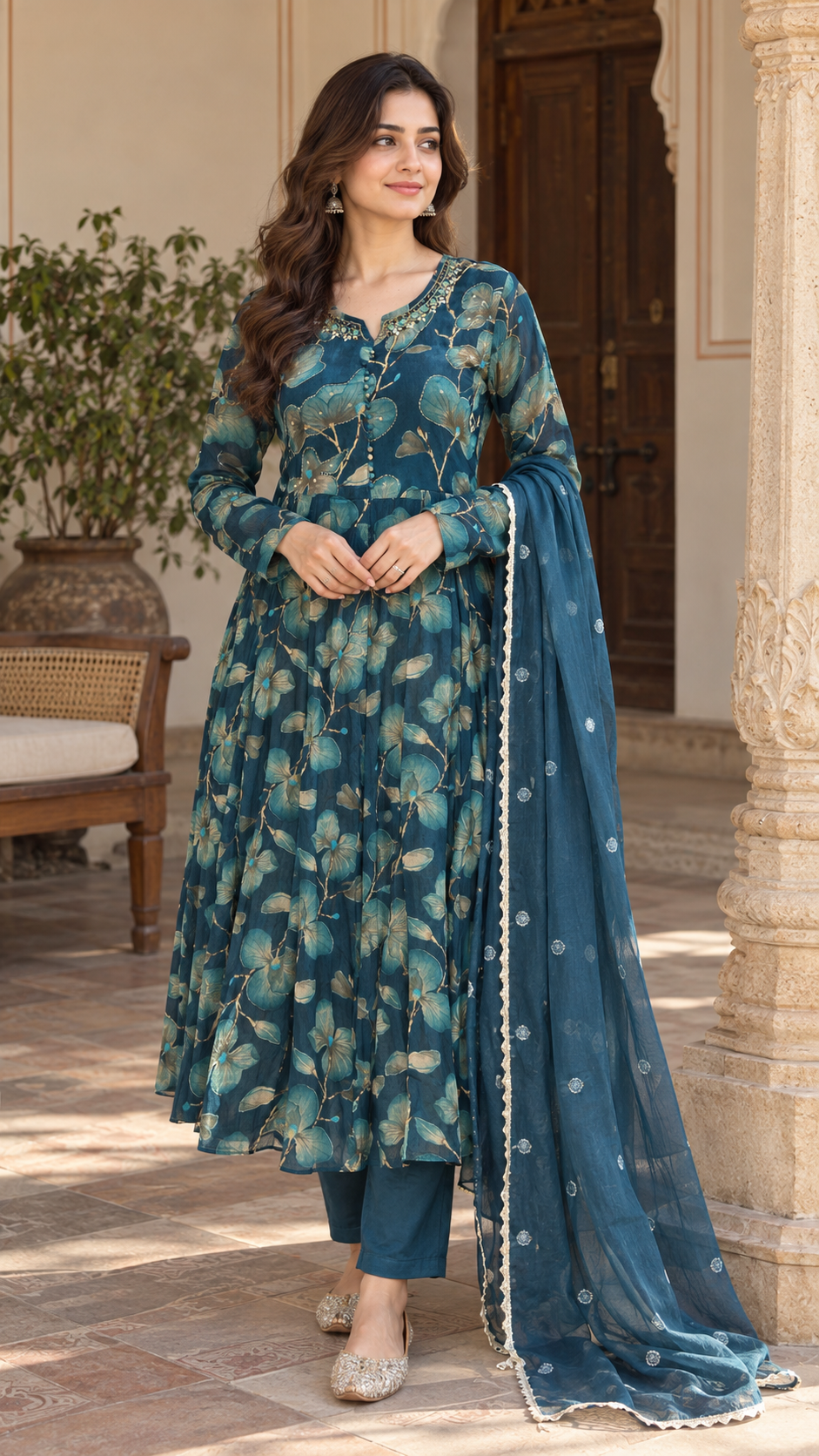 Teal Blue Anarkali Kurta Set