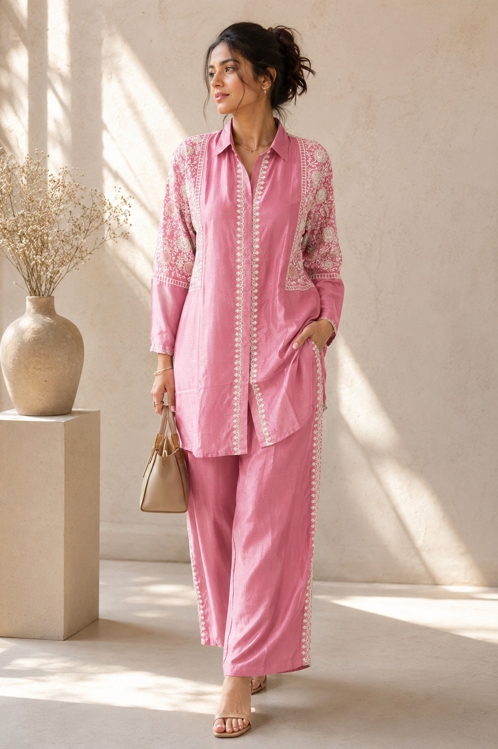 Blush Pink Embroidered Co-Ord Set