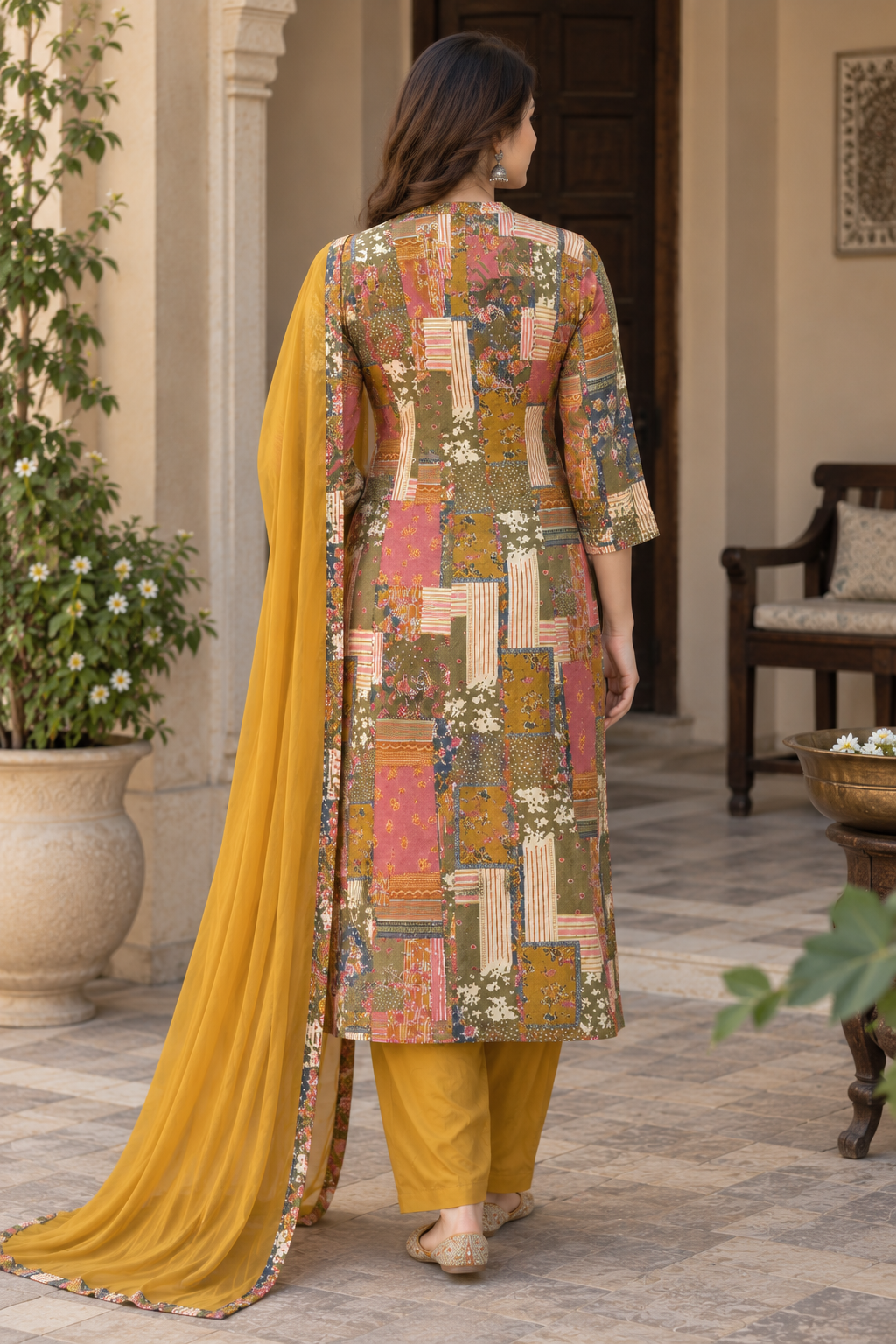 Embroidered & Printed Round Kurta Set