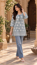 Chikankari Pastel Blue Short Kurti
