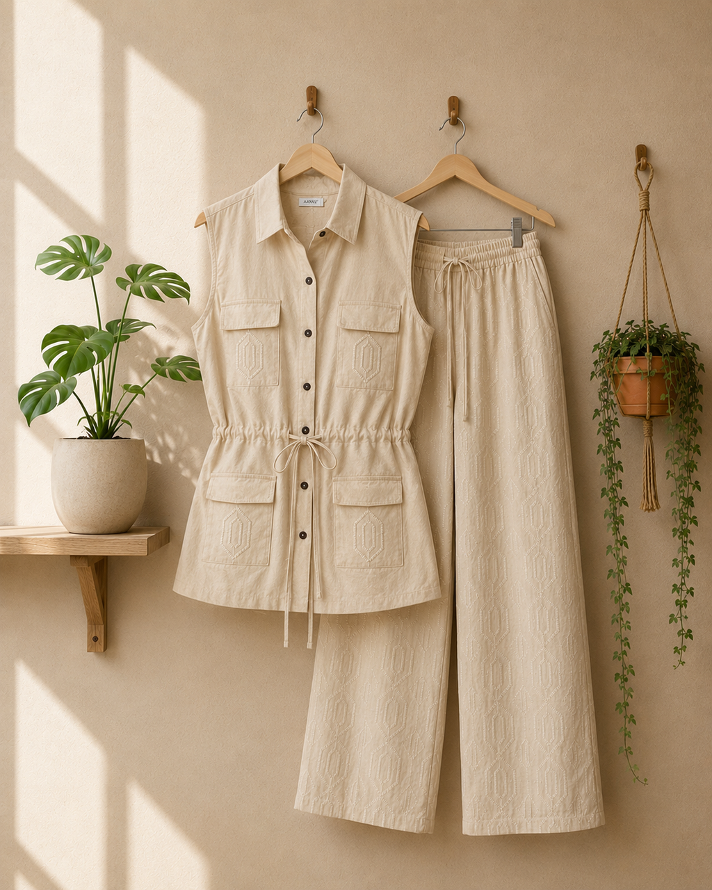 Sand Beige Sleeveless Co-Ord Set