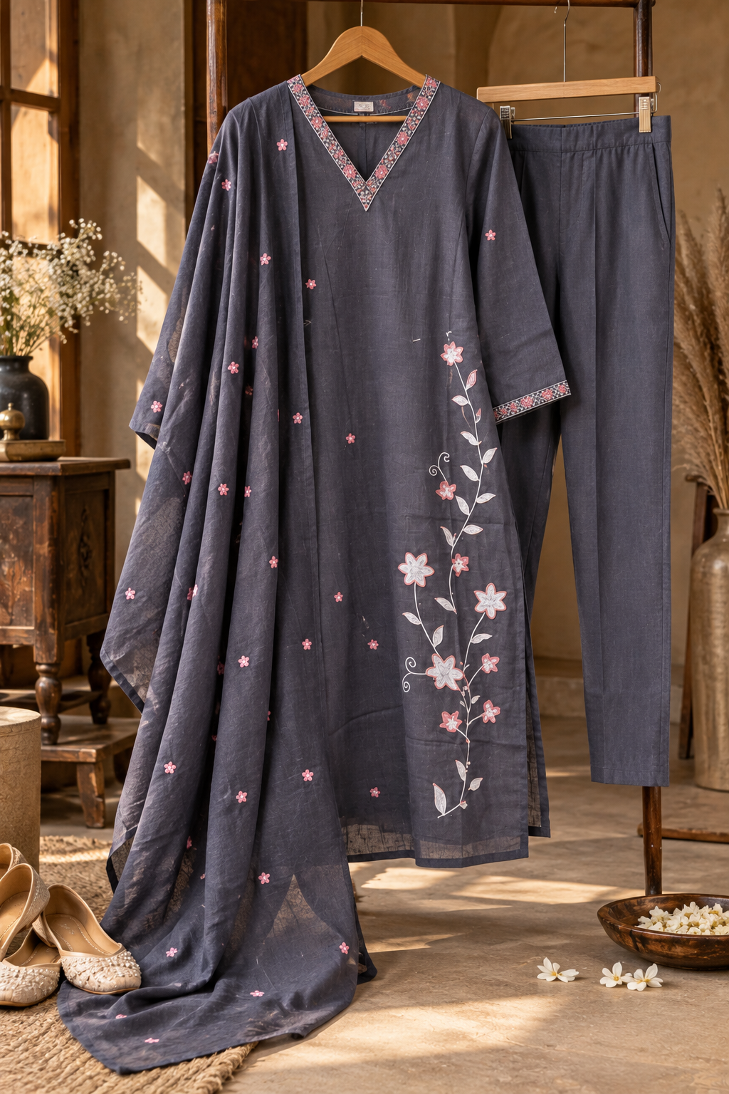Floral Embroidered Kurti Set