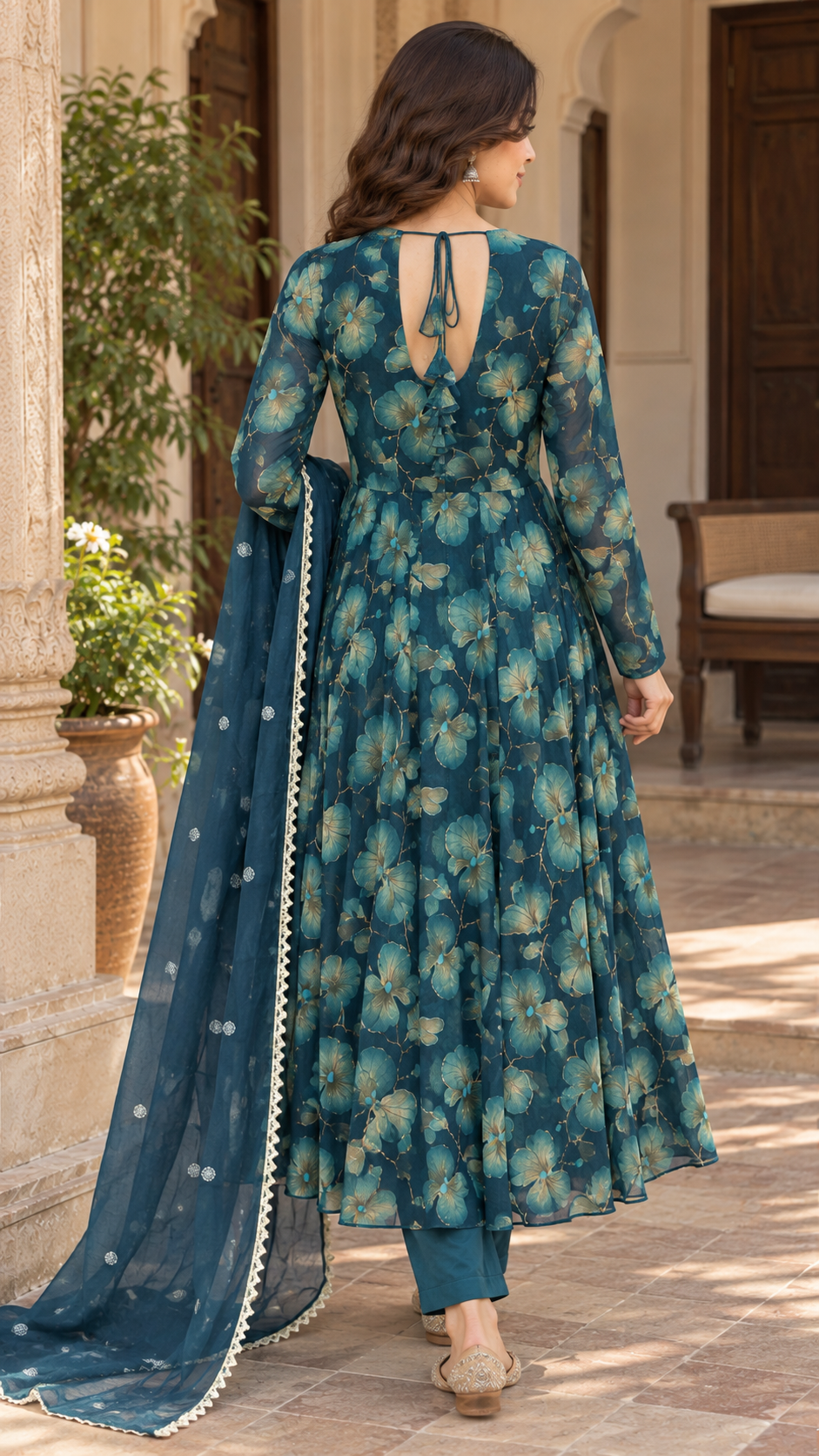 Teal Blue Anarkali Kurta Set