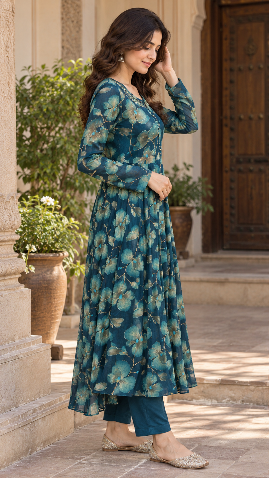 Teal Blue Anarkali Kurta Set