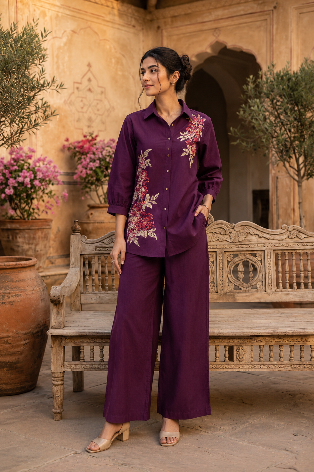 Vintage Floral Plum Co-Ord Set