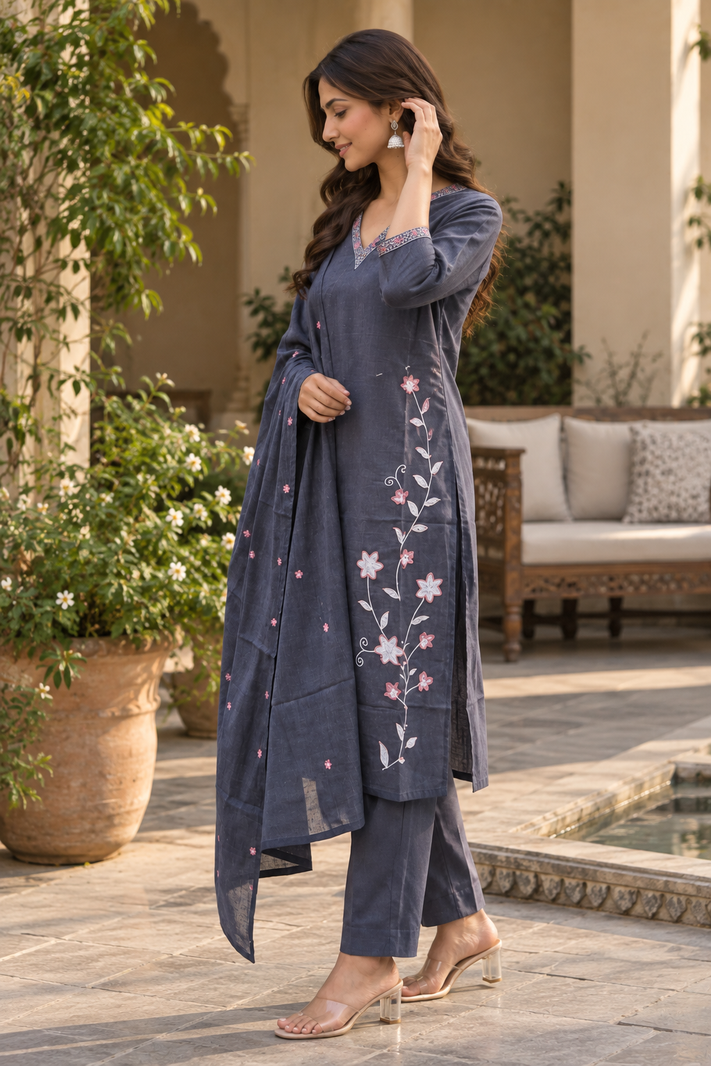 Floral Embroidered Kurti Set