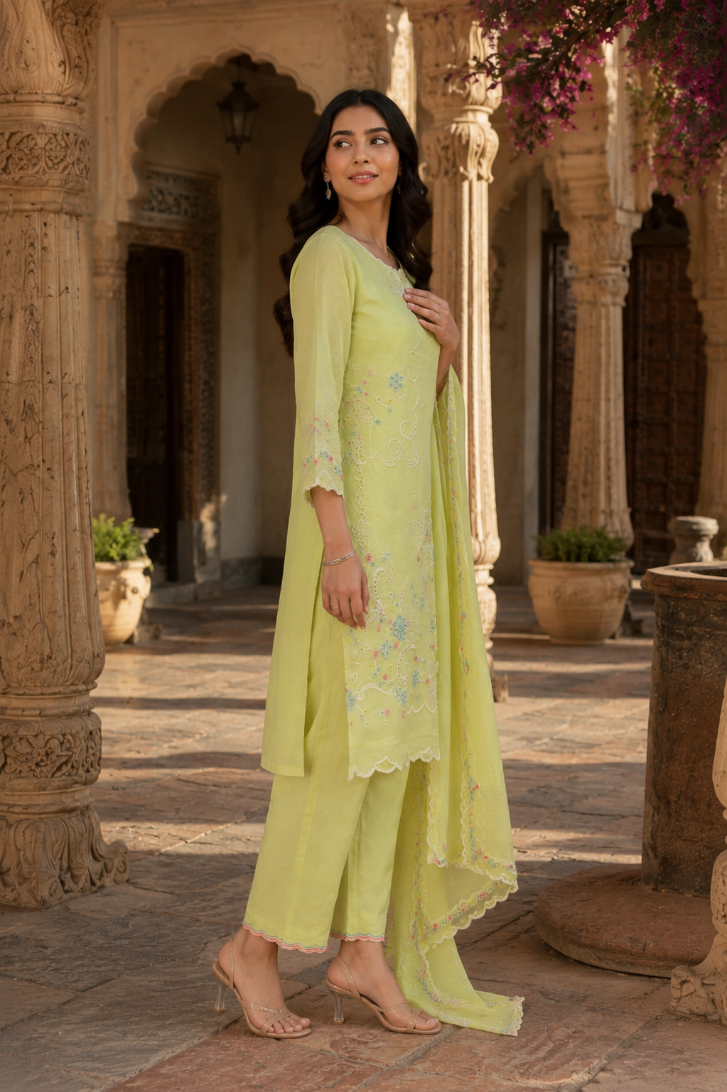 Lime Noorani Embroidery Set