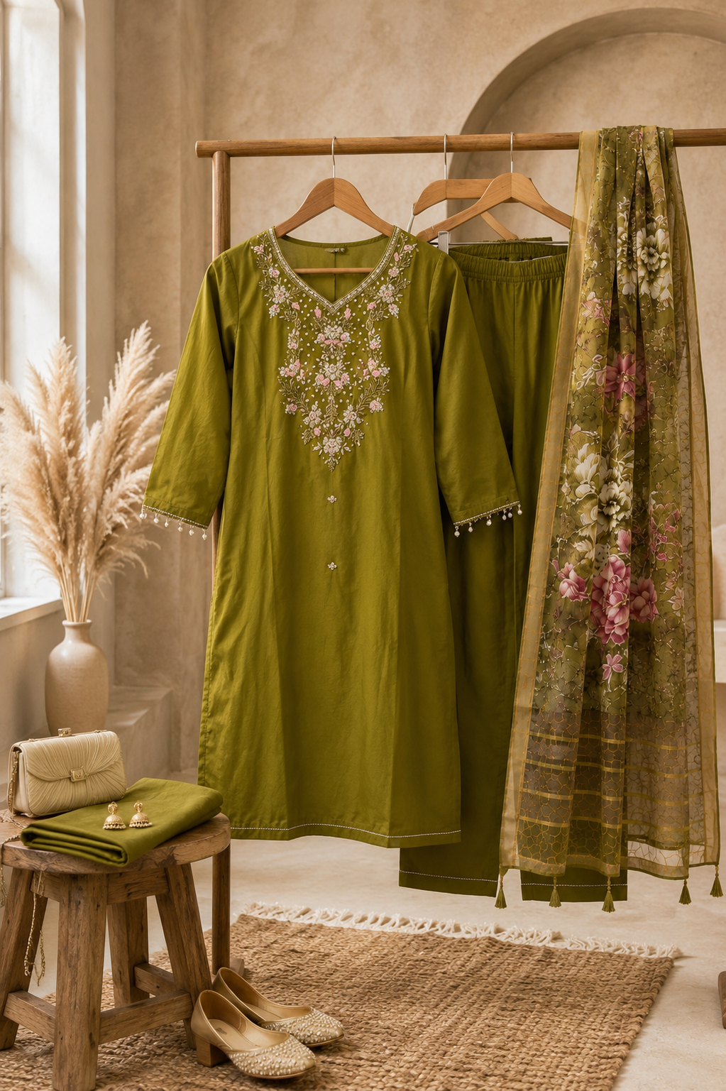 Desi Muse Olive Green Set