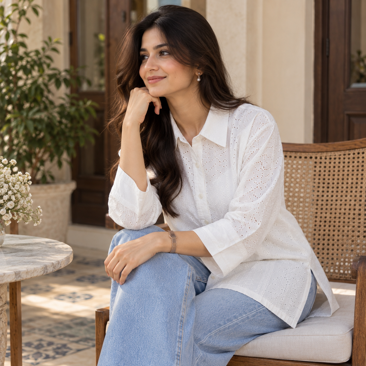 Chikankari white Short Kurti