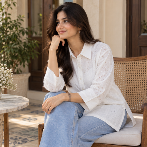 Chikankari white Short Kurti
