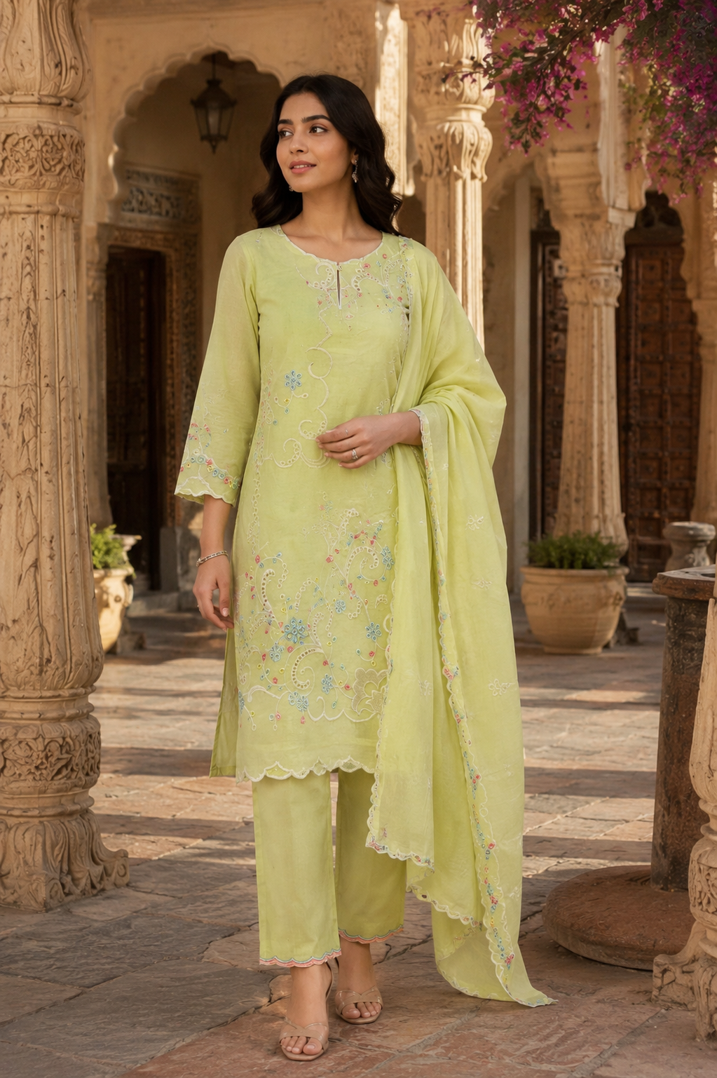 Lime Noorani Embroidery Set