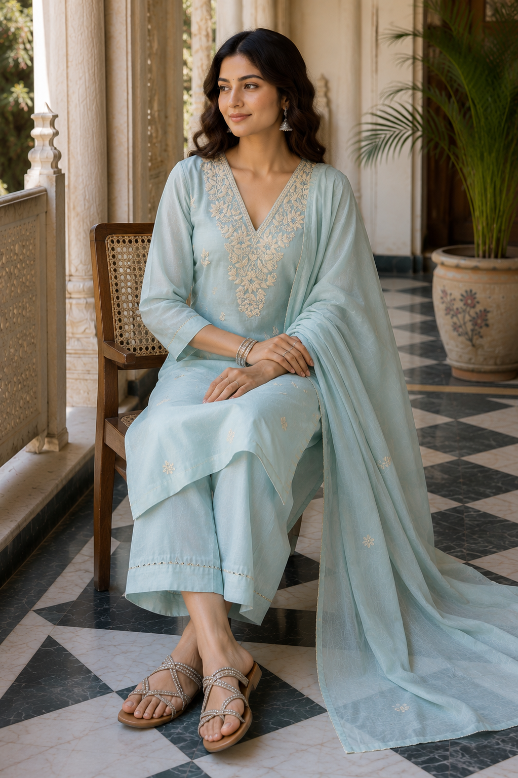 Sage Green Lucknowi Chikankari Set