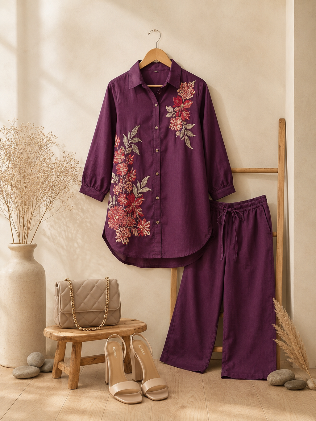 Vintage Floral Plum Co-Ord Set