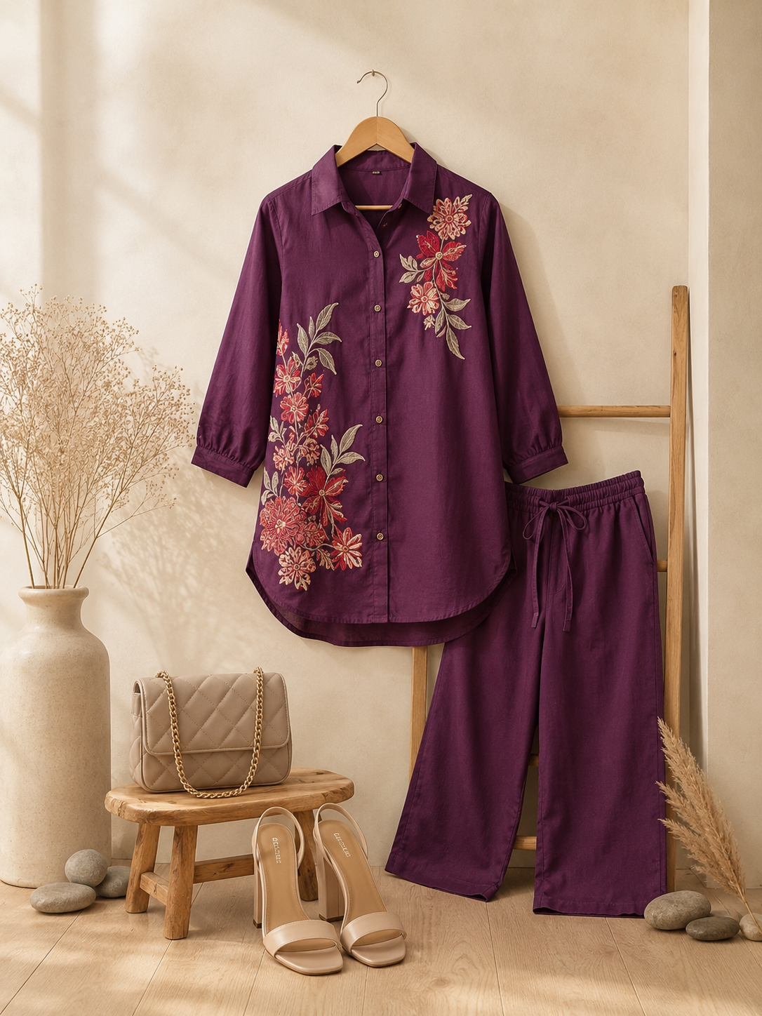 Vintage Floral Plum Co-Ord Set