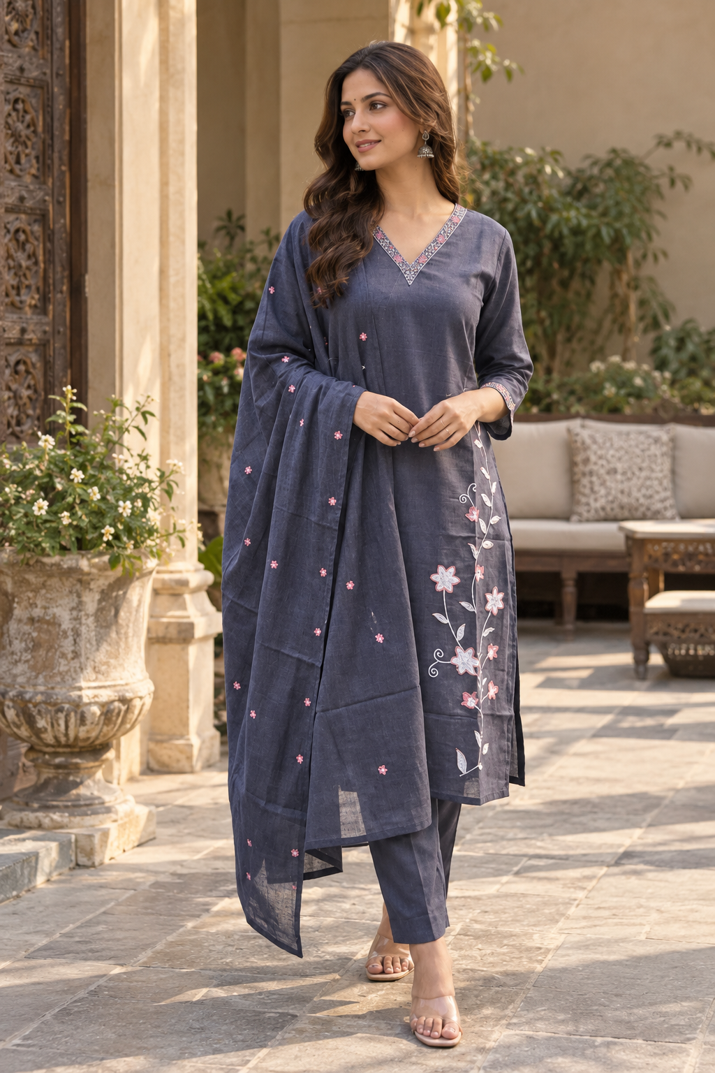 Floral Embroidered Kurti Set