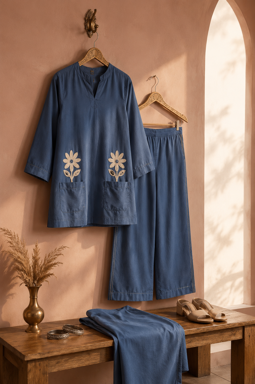 Azure Bloom Cotton Co-Ord Set