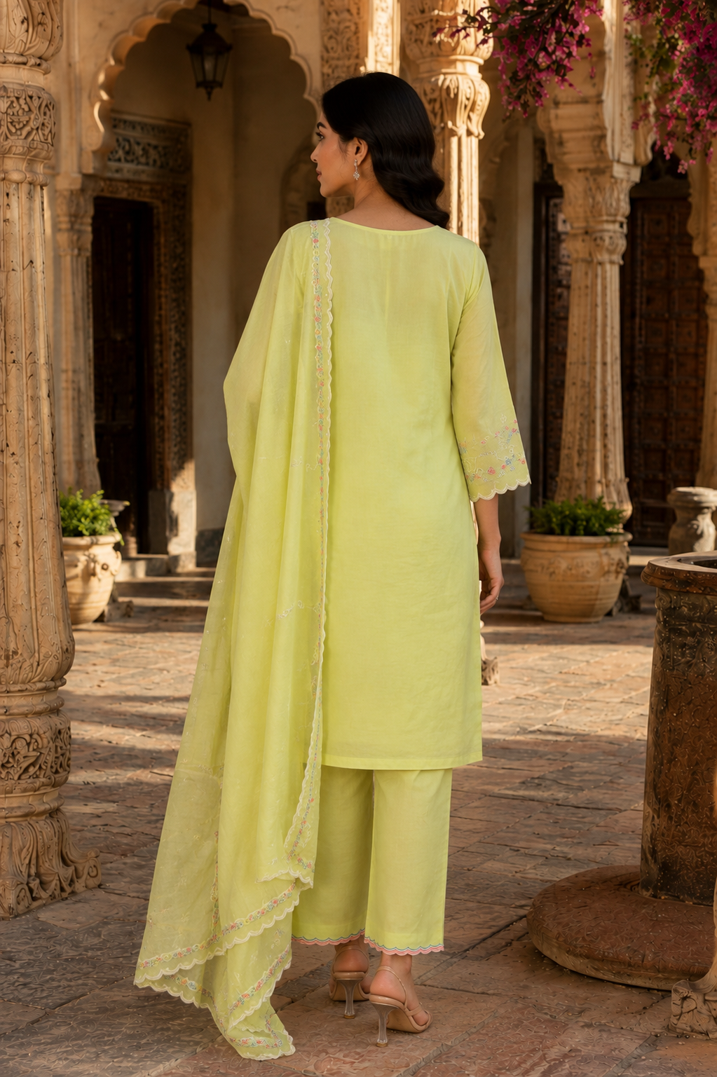 Lime Noorani Embroidery Set