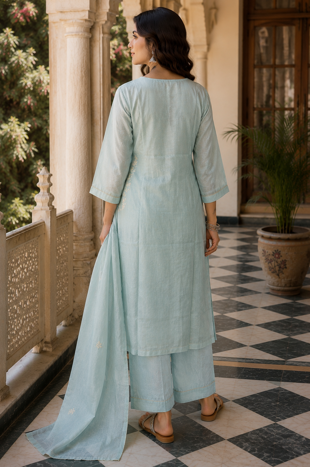 Sage Green Lucknowi Chikankari Set
