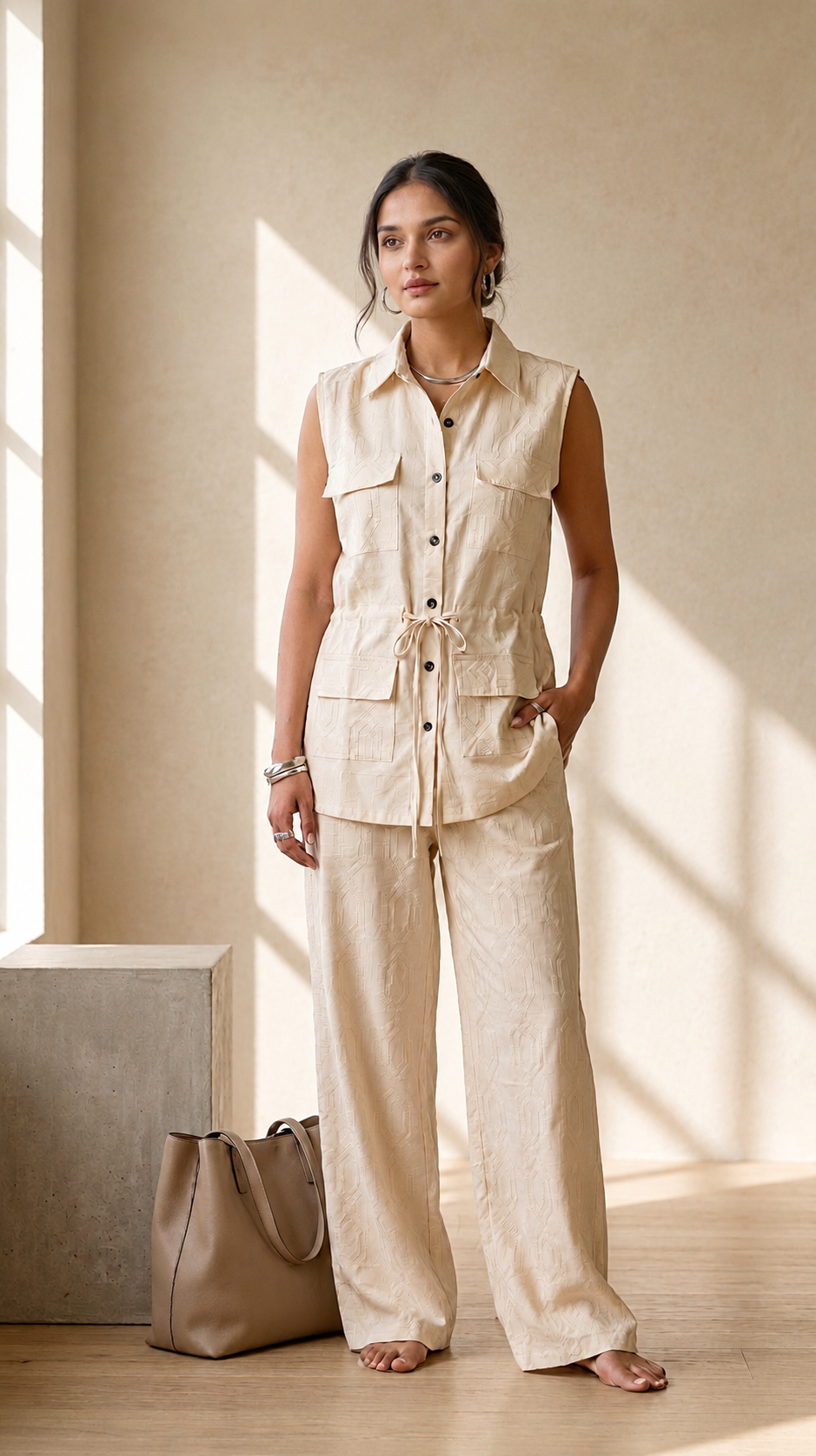 Sand Beige Sleeveless Co-Ord Set