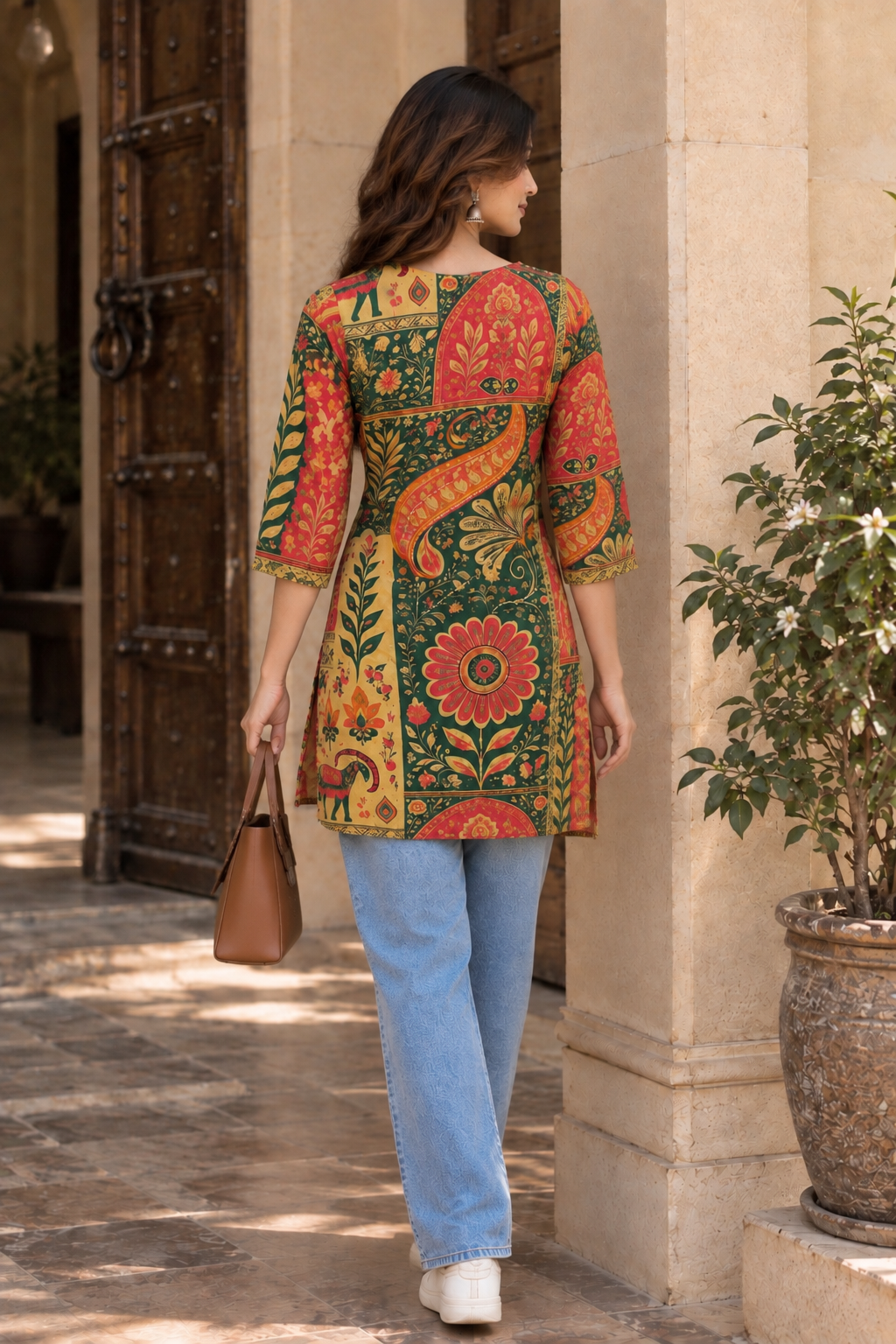 Embroidered Floral Printed Short Kurti