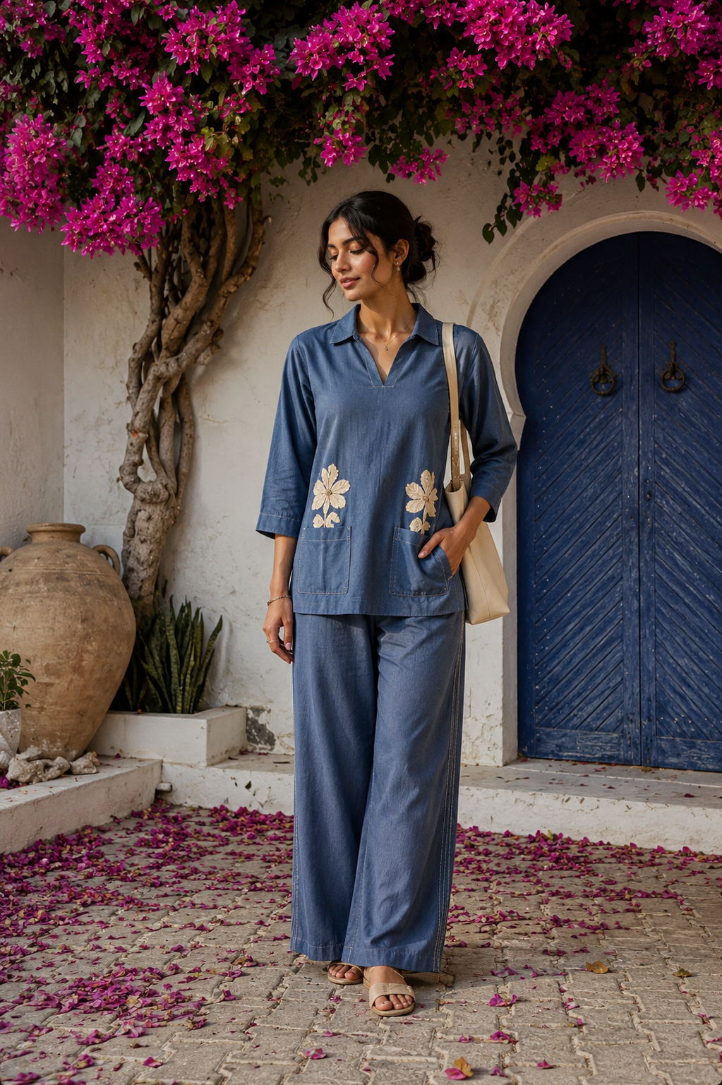 Azure Bloom Cotton Co-Ord Set