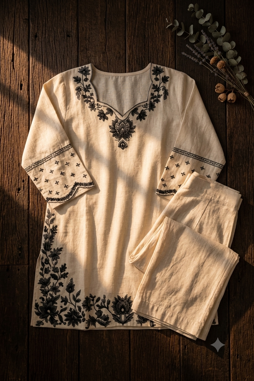 Ecru Elegance Cotton Co-Ord Set