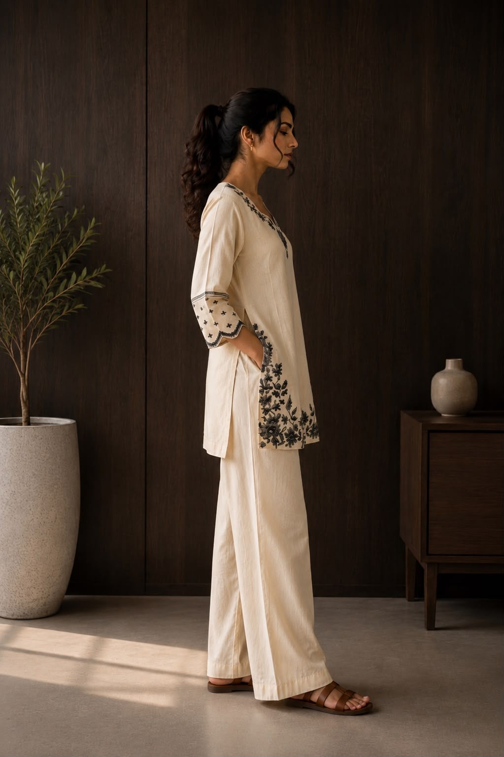 Ecru Elegance Cotton Co-Ord Set